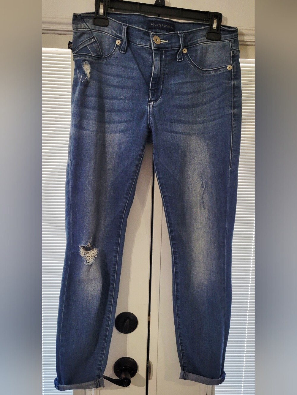 Rock & Republic Women's Boyfriend Jeans in Medium Blue with Distressing